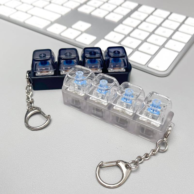 Stress Relief Keyboard - Purple 4 Keys Mechanical Keychain with LED Lights Transparent Design 7.5Cm X 2.95In for Simple Focus Stress Relief Keyboard Toy Portable