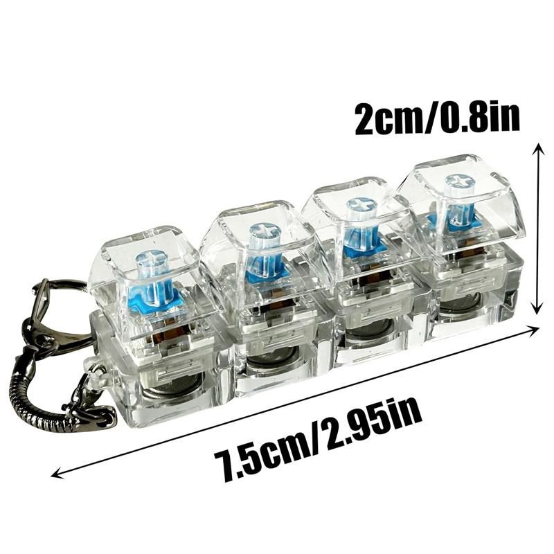 Stress Relief Keyboard - Purple 4 Keys Mechanical Keychain with LED Lights Transparent Design 7.5Cm X 2.95In for Simple Focus Stress Relief Keyboard Toy Portable